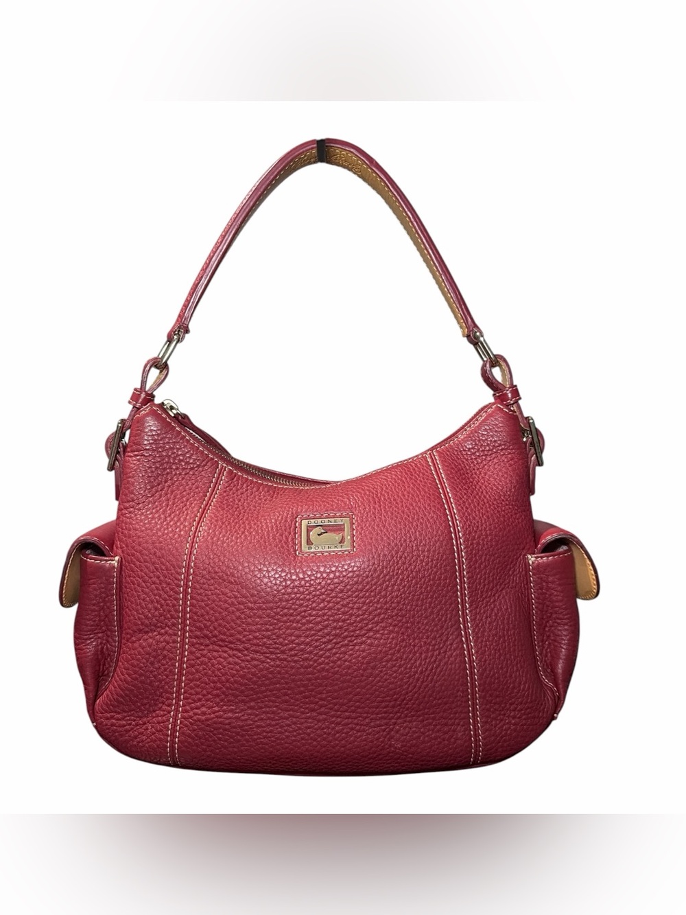 Dooney & Bourke Deep Red Pebbled Leather Hobo Shoulder Bag